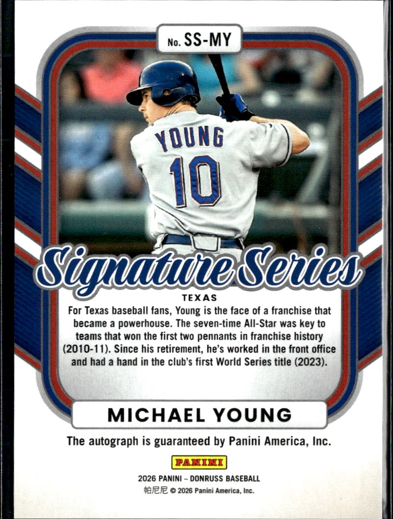 Michael Young 2026 Donruss Auto Autograph 18/49 Texas Rangers