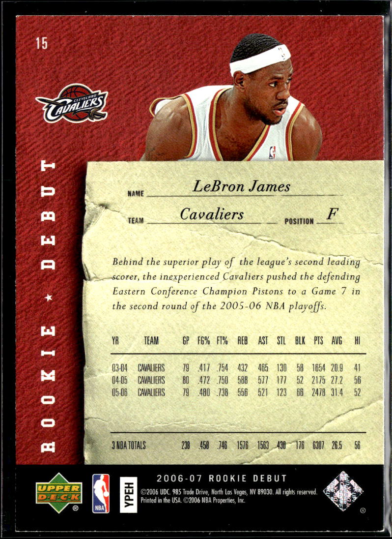 LeBron James 2006-07 Upper Deck Rookie Debut #15 Cleveland Cavaliers