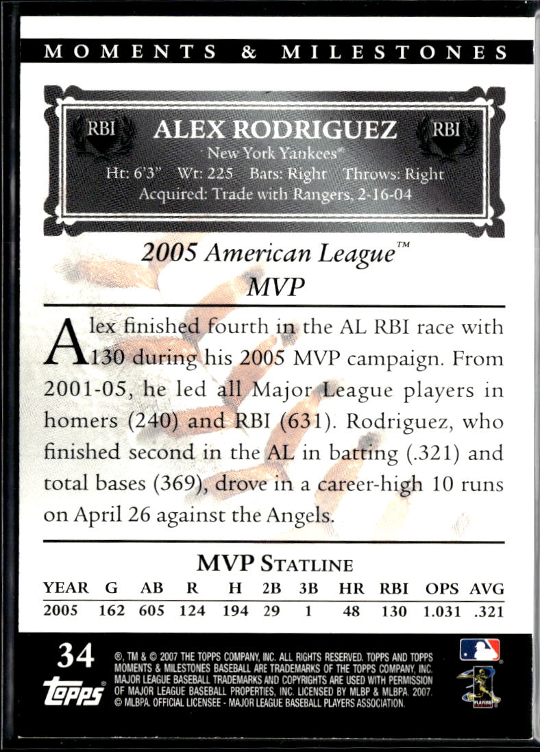 Alex Rodriguez 2001 Topps Moments & Milestones 147/150 New York Yankees