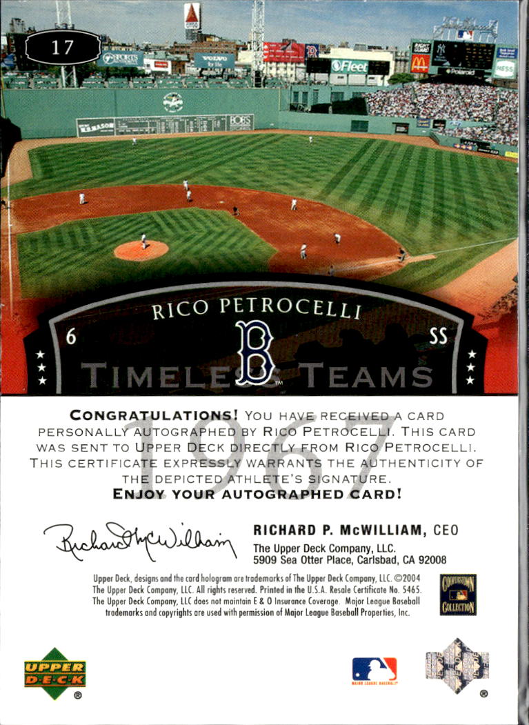 Rico Petrocelli 2004 Upper Deck Legends Auto Autograph Boston Red Sox
