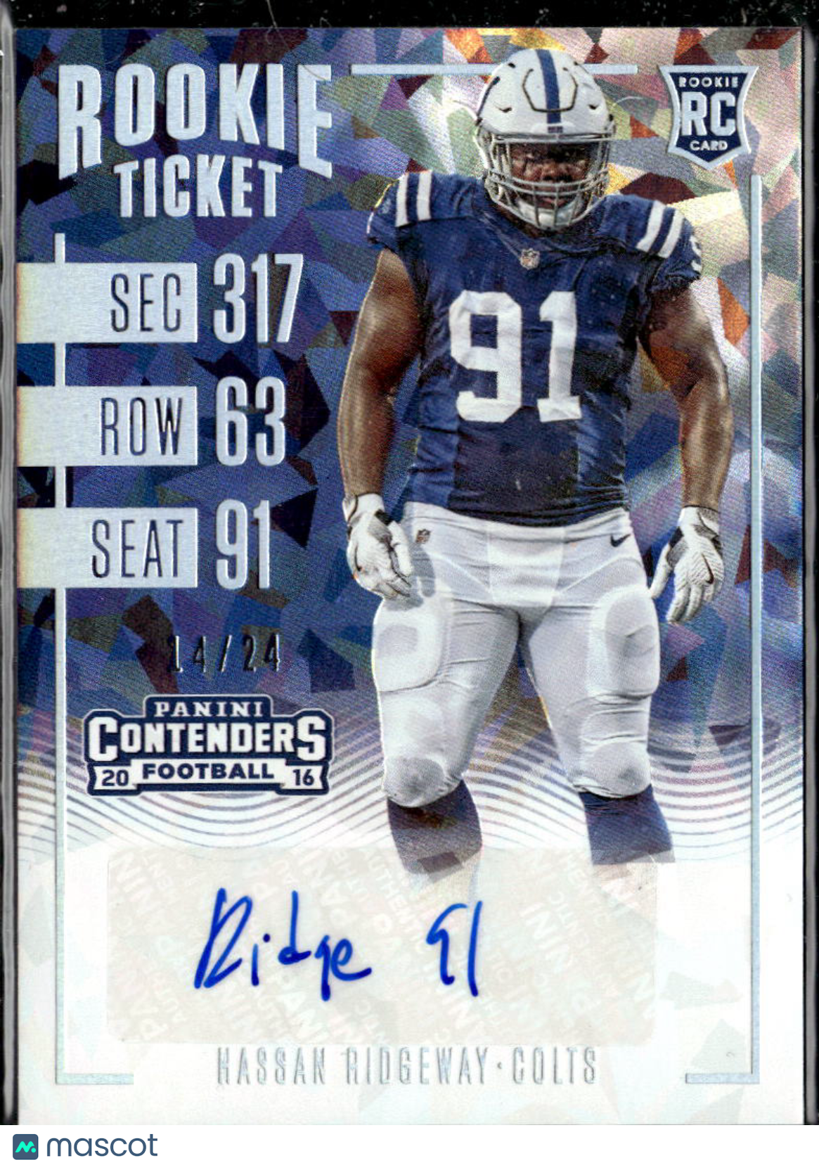 Hassan Ridgeway 2016 Contenders Auto Autograph Cracked Ice 14/24 Longhorns Colts