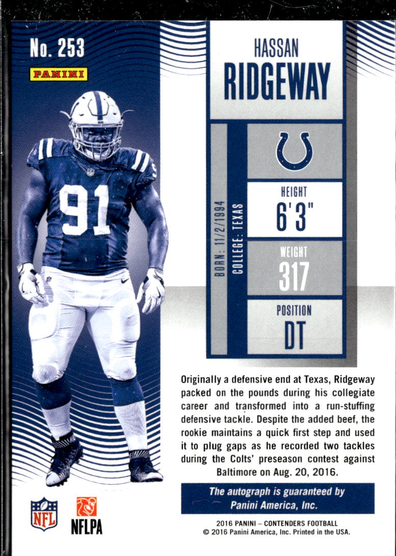 Hassan Ridgeway 2016 Contenders Auto Autograph Cracked Ice 14/24 Longhorns Colts