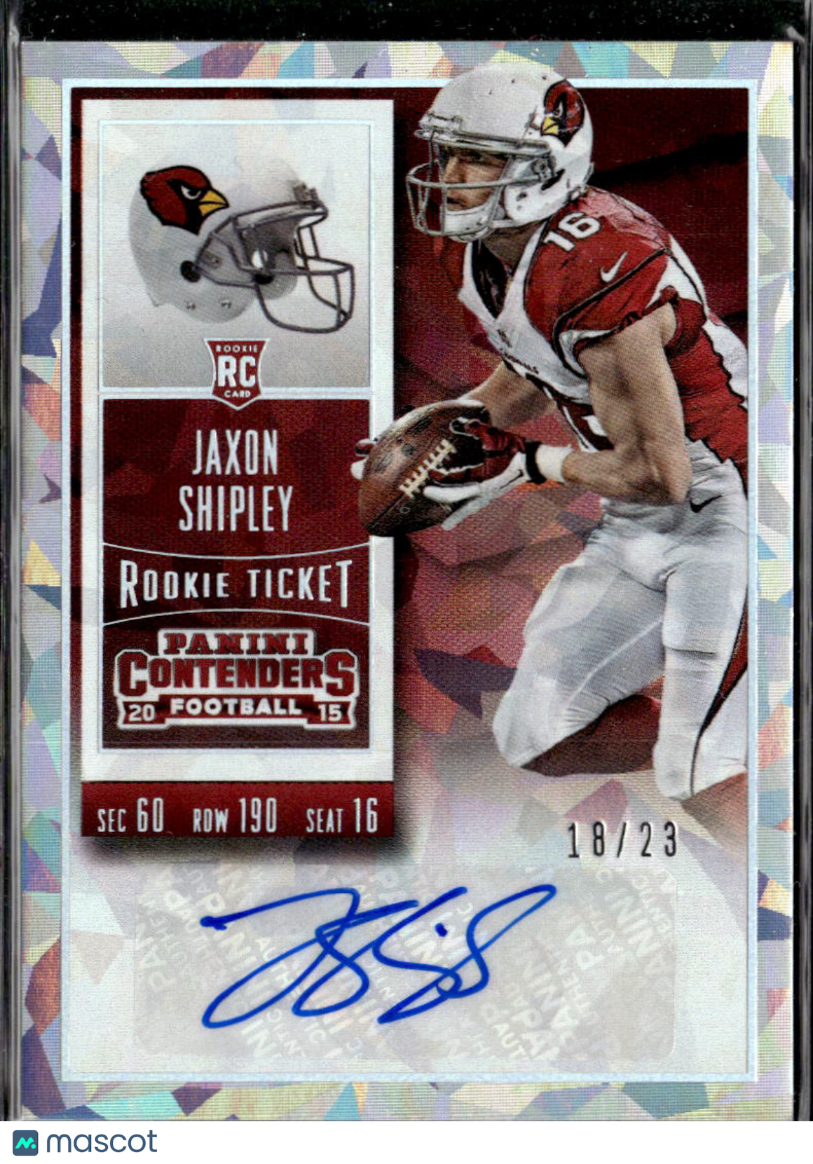 Jaxon Shipley 2015 Contenders Autograph Cracked Ice 18/23 Longhorns Cardinals