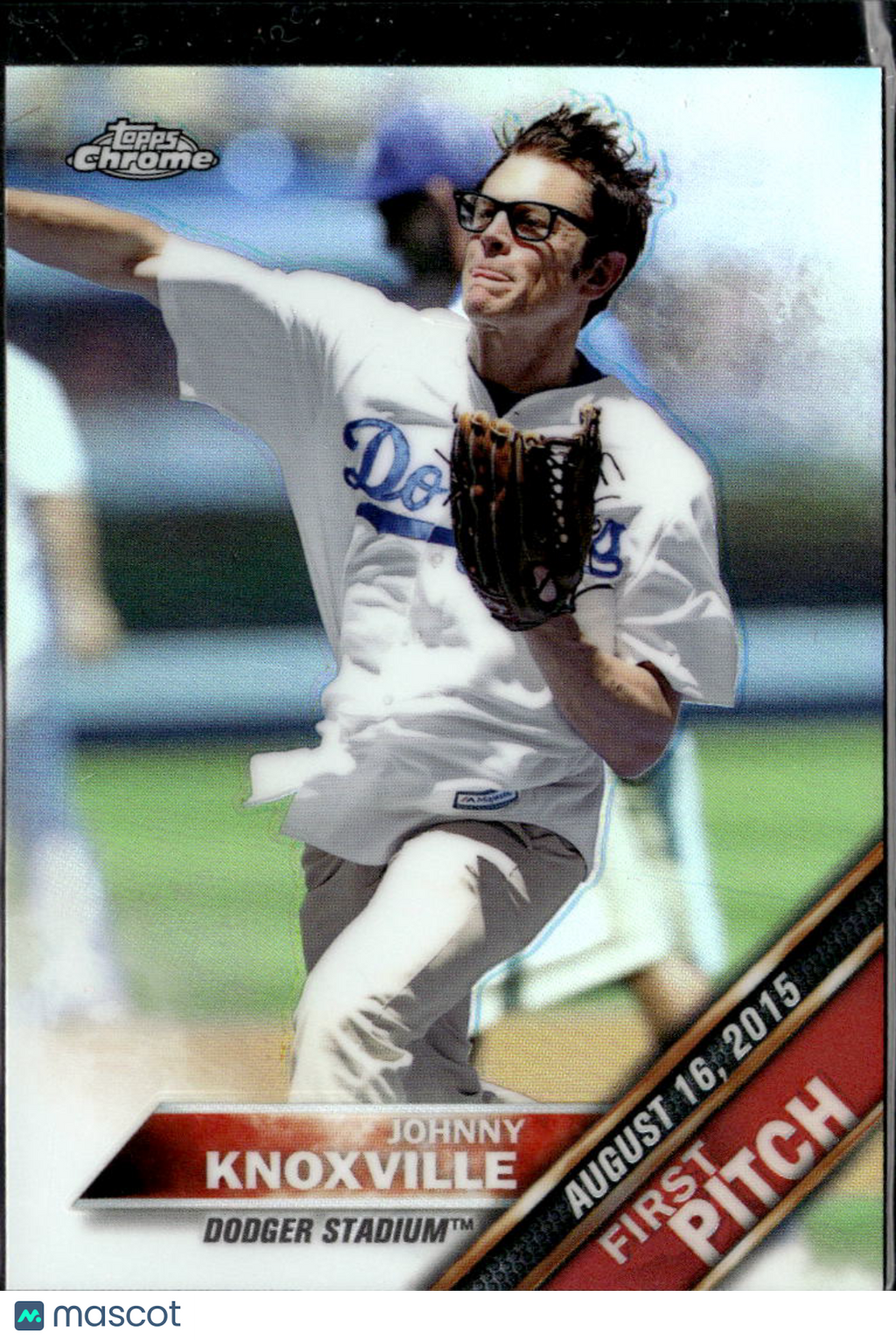Johnny Knoxville 2016 Topps Chrome First Pitch Refractor Jackass LA Dodgers