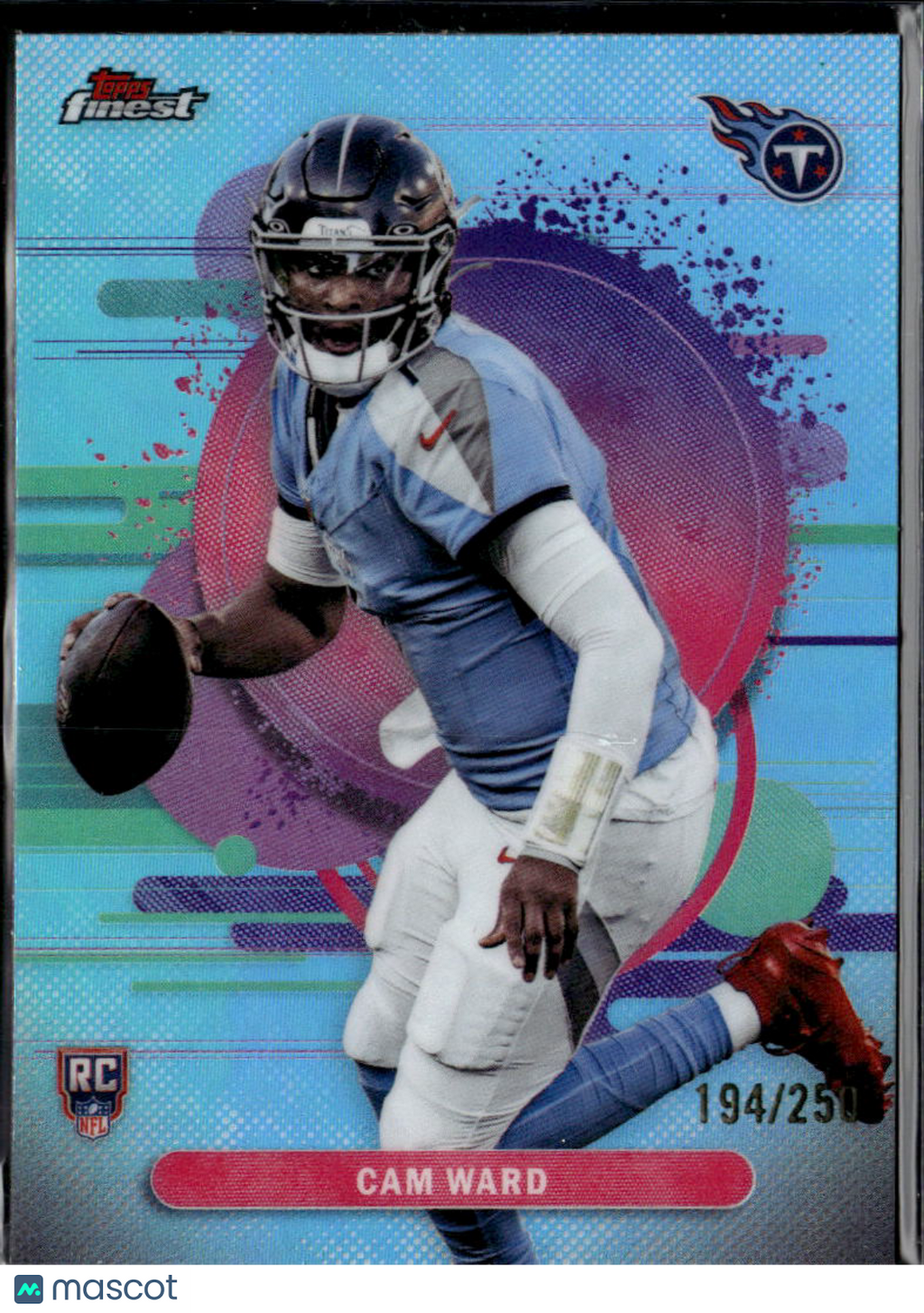 Cam Ward 2025 Topps Finest Light Blue Refractor RC 194/250 Tennessee Titans