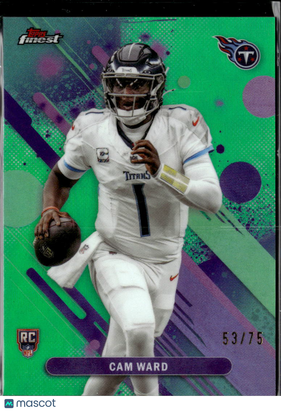 Cam Ward 2025 Topps Finest Rookie RC Green Refractor 53/75 Tennessee Titans