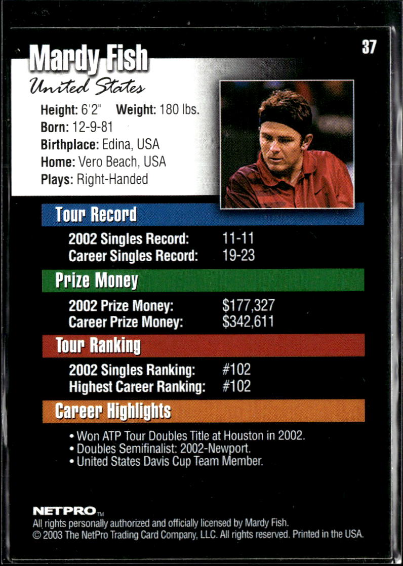 Mardy Fish 2003 NetPro Tennis Rookie RC #37