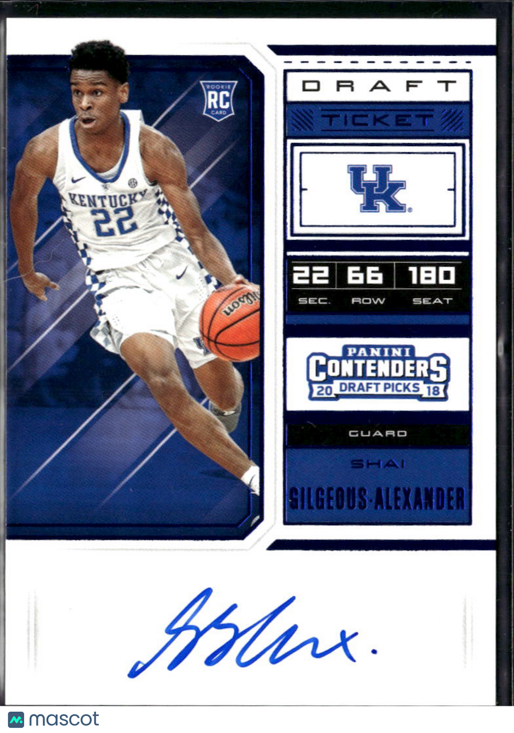 Shai Gilgeous-Alexander 2018 Contenders Draft Auto Autograph RC Kentucky Thunder