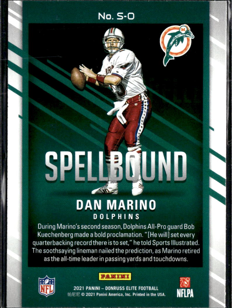 Dan Marino 2021 Donruss Elite Spellbound Green "O" Miami Dolphins