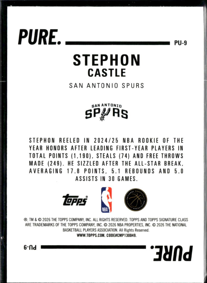 Stephon Castle 2026 Topps Signature Collection Pure Rookie San Antonio Spurs