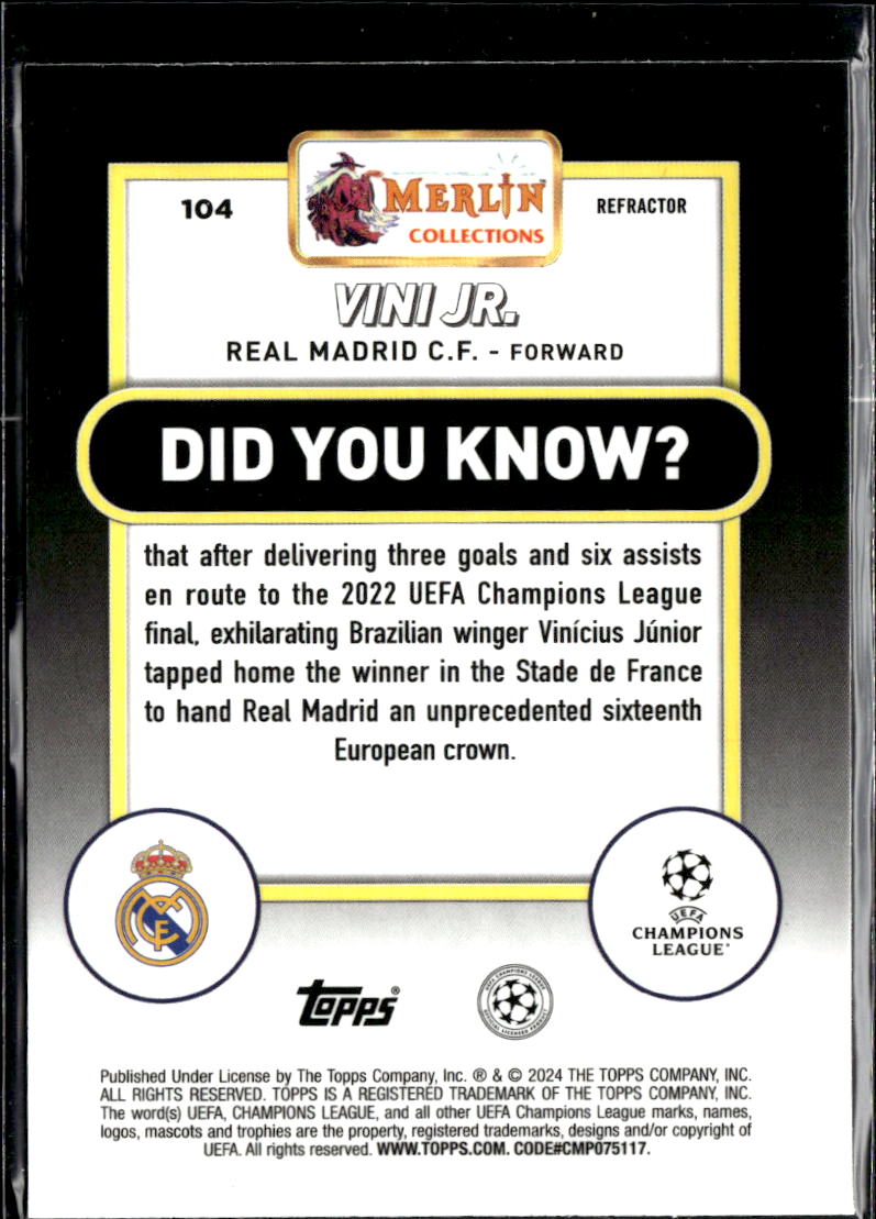 Vini Jr. 2024 Topps Merlin Refractor Real Madrid