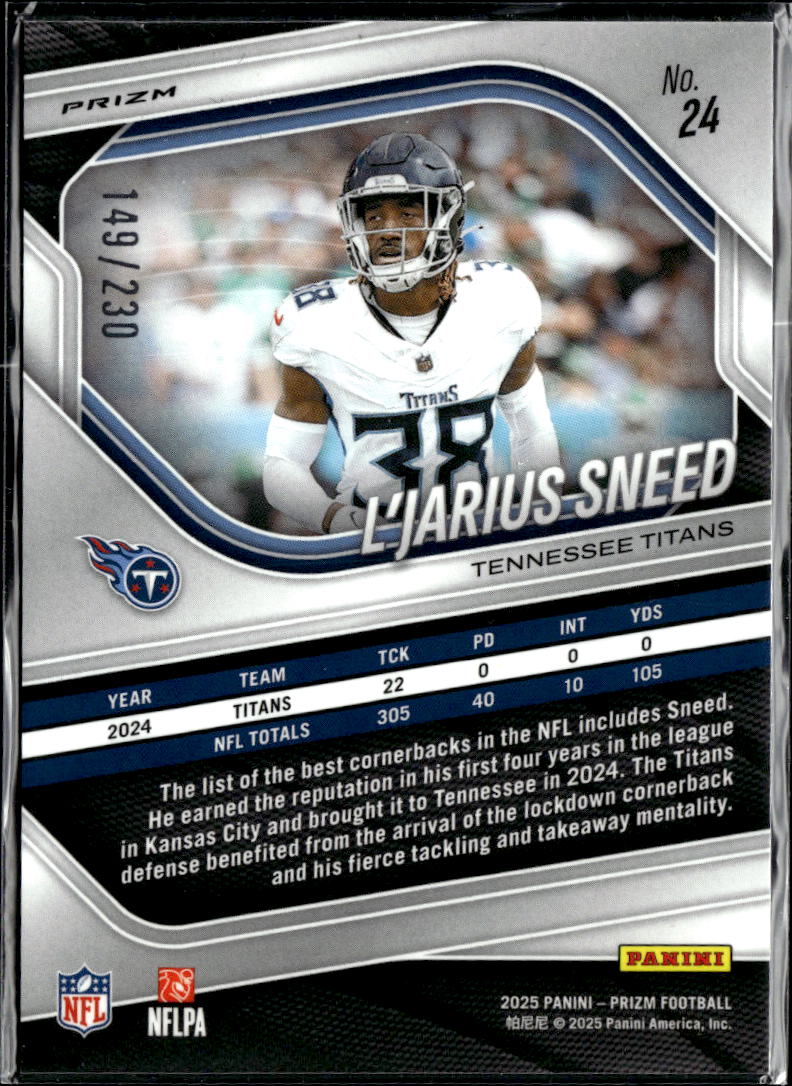 L'Jarius Sneed 2025 Prizm Blue Wave 149/230 Tennessee Titans