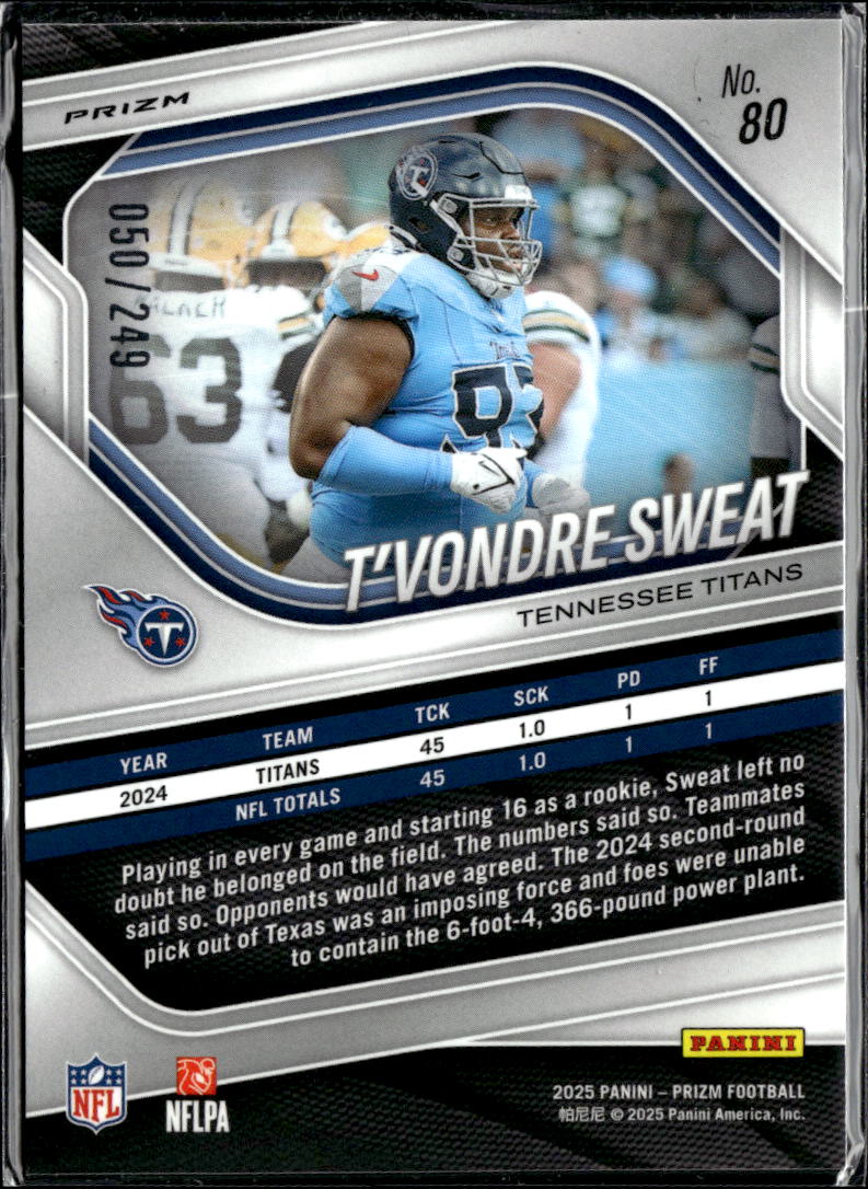 T'Vondre Sweat 2025 Panini Prizm Orange 50/249 Tennessee Titans