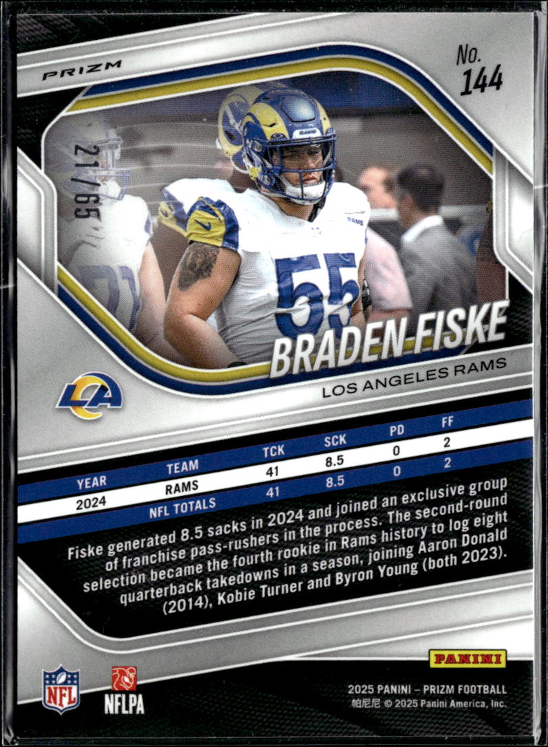 Braden Fiske 2025 Panini Prizm Orange Wave 21/65 Los Angeles Rams
