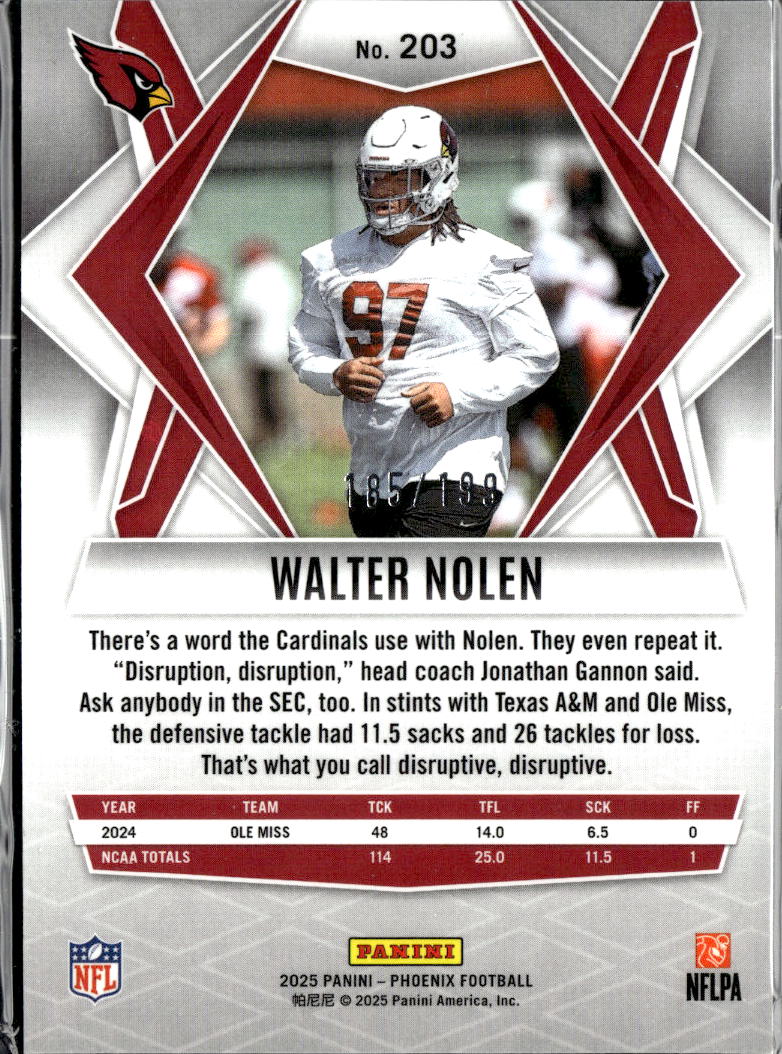 Walter Nolen 2025 Phoenix Wave Rookie RC 185/199 Arizona Cardinals