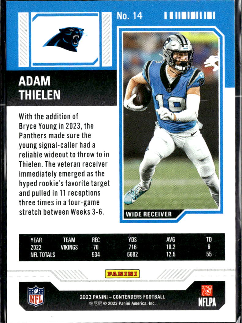 Adam Thielen 2023 Contenders Conference Ticket /99 Carolina Panthers