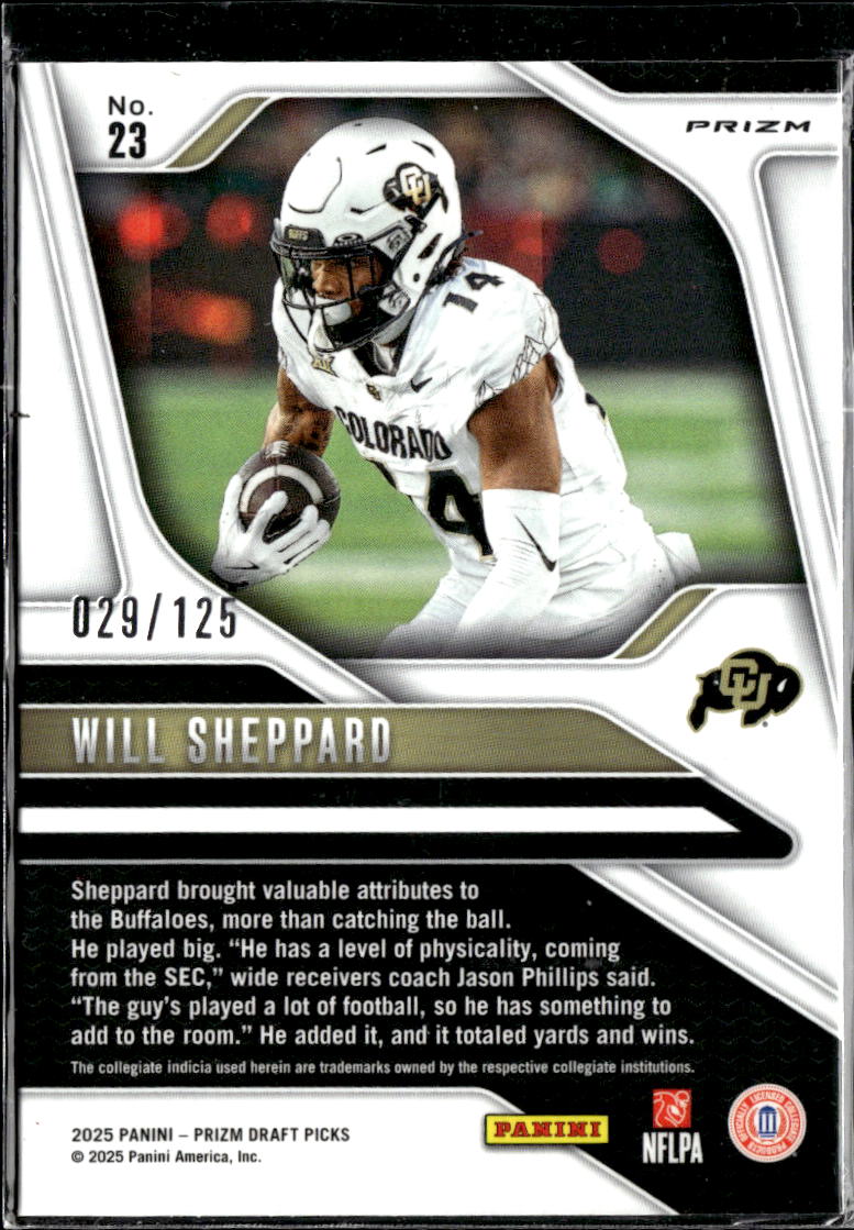 Will Sheppard 2025 Prizm Draft Picks RC Red 29/125 Colorado Buffaloes