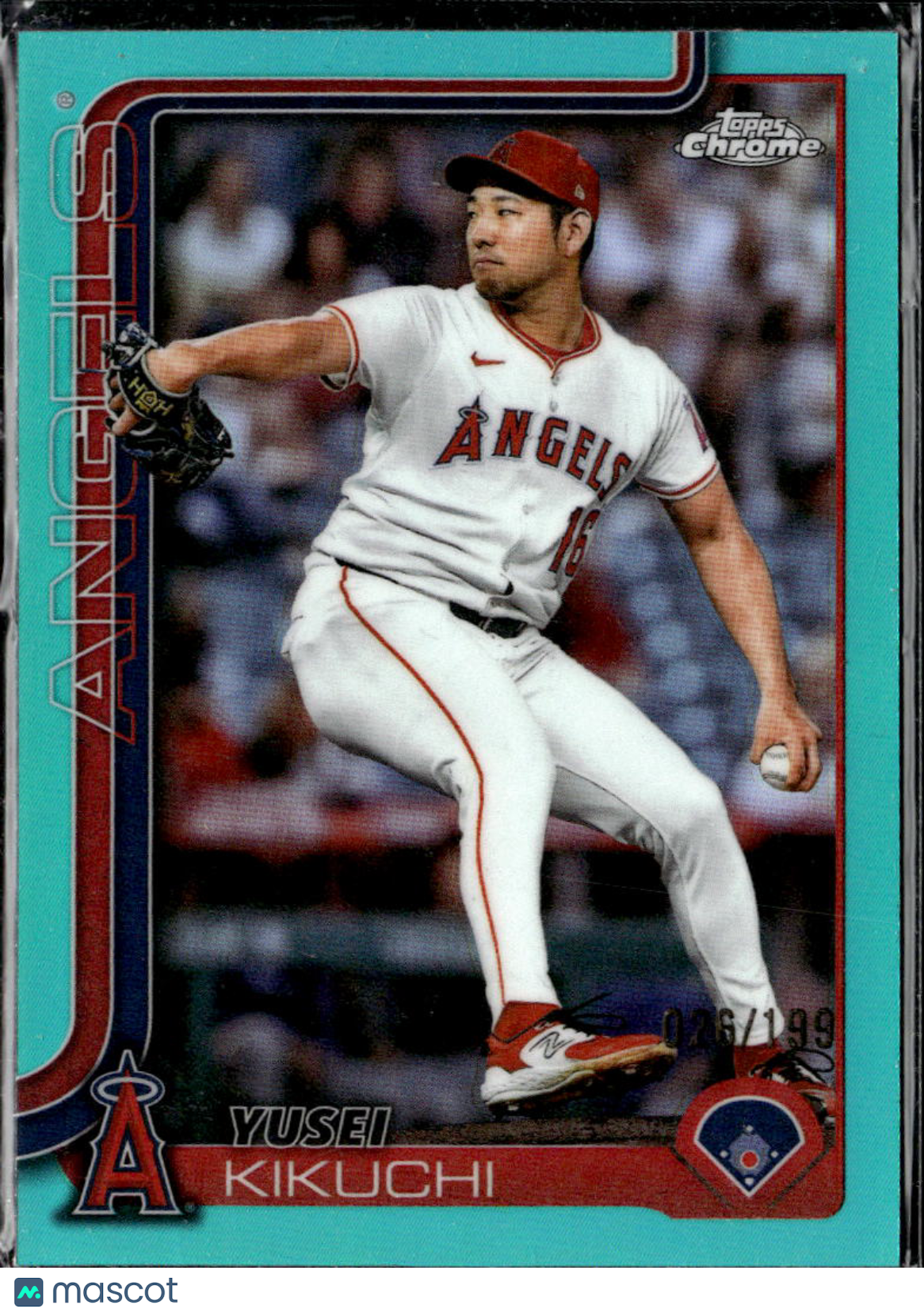 Yusei Kikuchi 2025 Topps Chrome Aqua Refractor 26/199 Los Angeles Angels