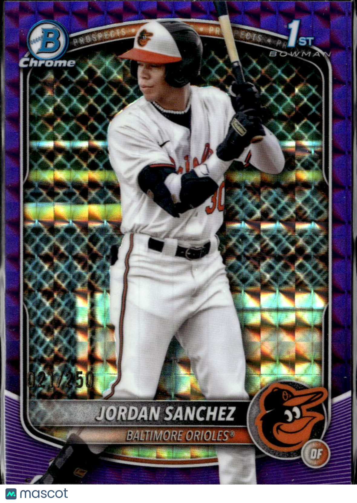Jordan Sanchez 2025 Bowman Chrome 1st Purple Geometric 21/250 Baltimore Orioles