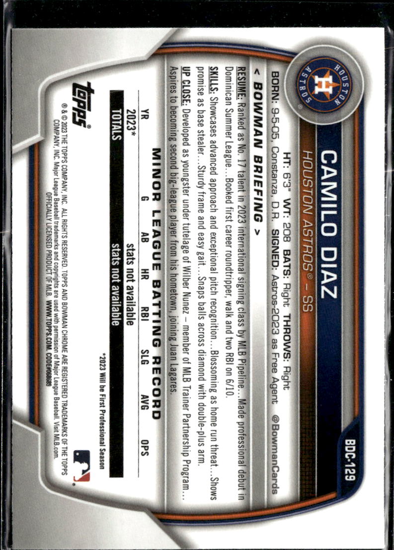Camilo Diaz 2023 Bowman Chrome Speckle Refractor Houston Astros