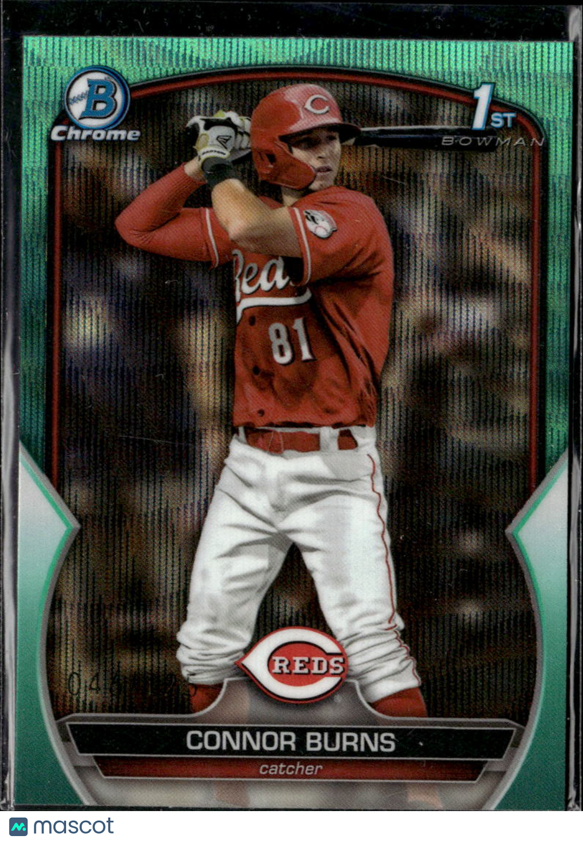 Connor Burns 2023 Bowman Chrome 1st Green Wave Refractor /125 Cincinnati Reds