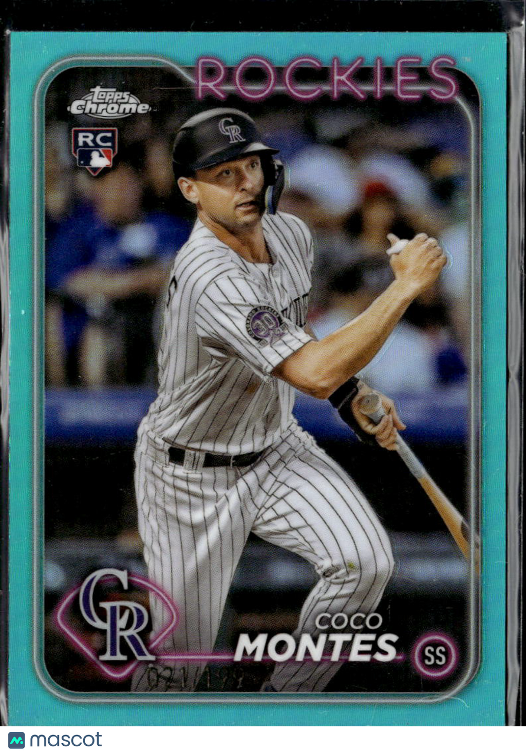 Coco Montes 2024 Topps Chrome RC Aqua Refractor 21/199 Colorado Rockies