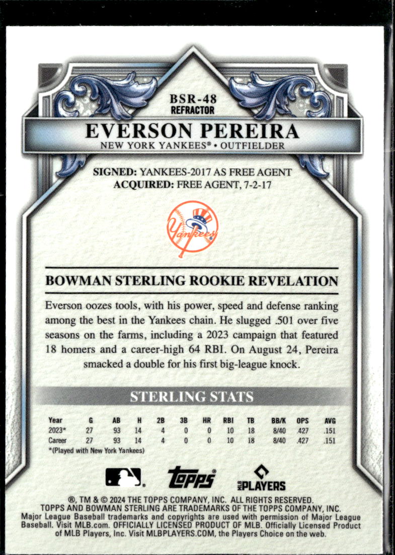 Everson Pereira 2024 Bowman Sterling RC Refractor /199 New York Yankees