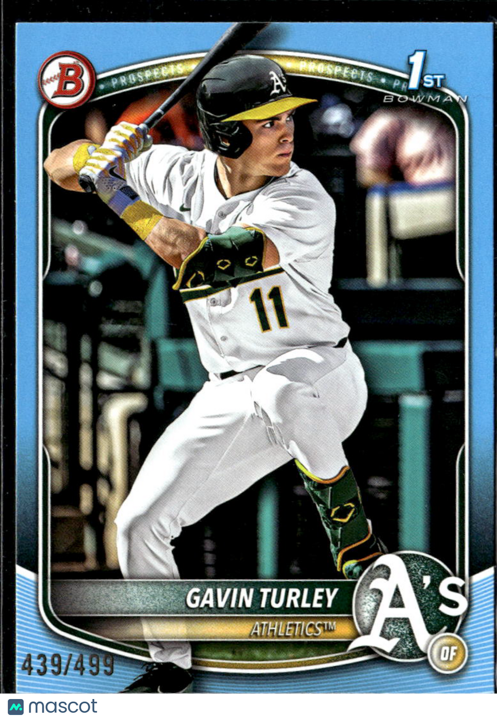 Gavin Turley 2025 Bowman Draft 1st Sky Blue /499 Oakland Athletics