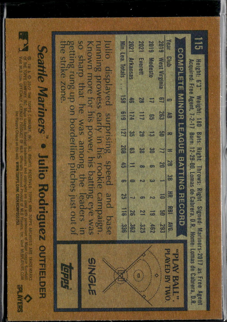 Julio Rodriguez 2022 Topps Heritage Rookie RC Seattle Mariners