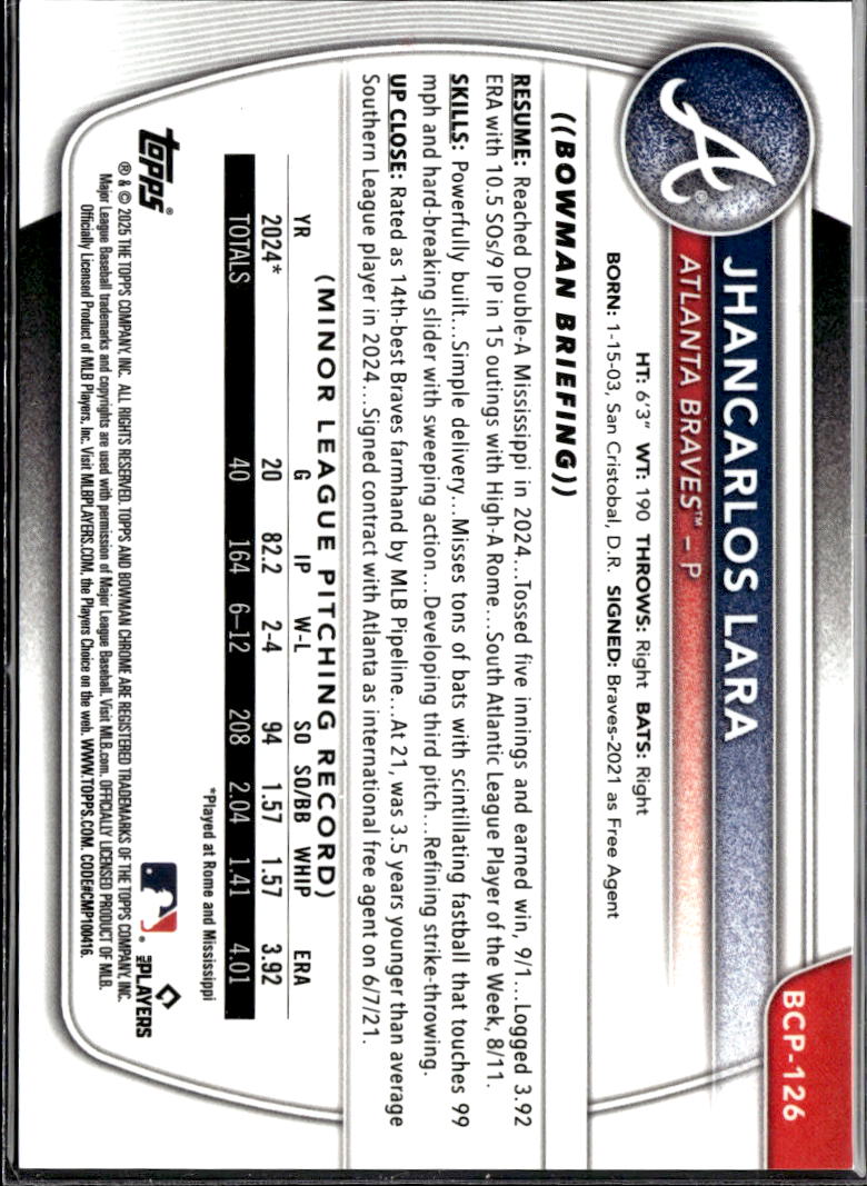 Jhancarlos Lara 2025 Bowman Chrome 1st Steel Metal Refractor 57/100 Braves