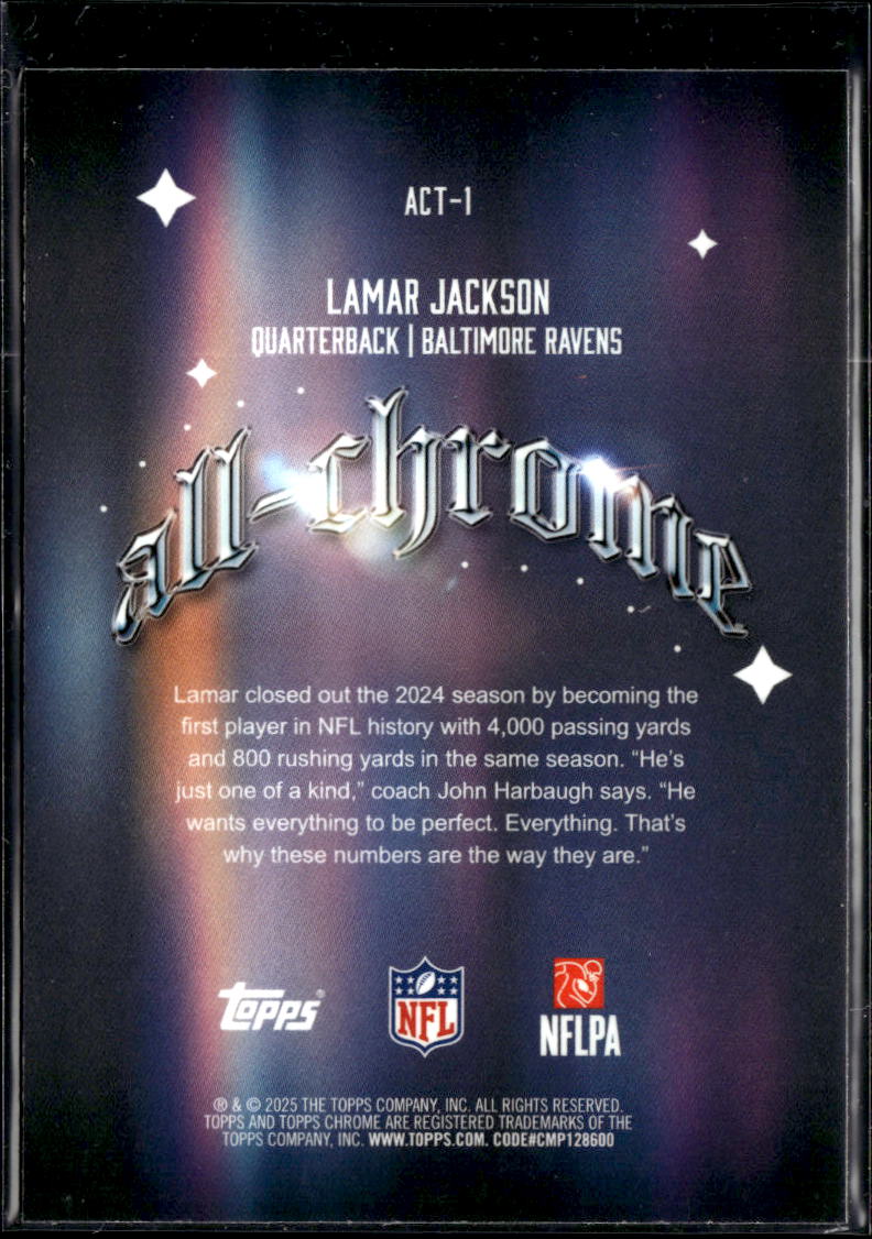 Lamar Jackson 2025 Topps Chrome All-Chrome Yellow Refractor 244/275 Ravens