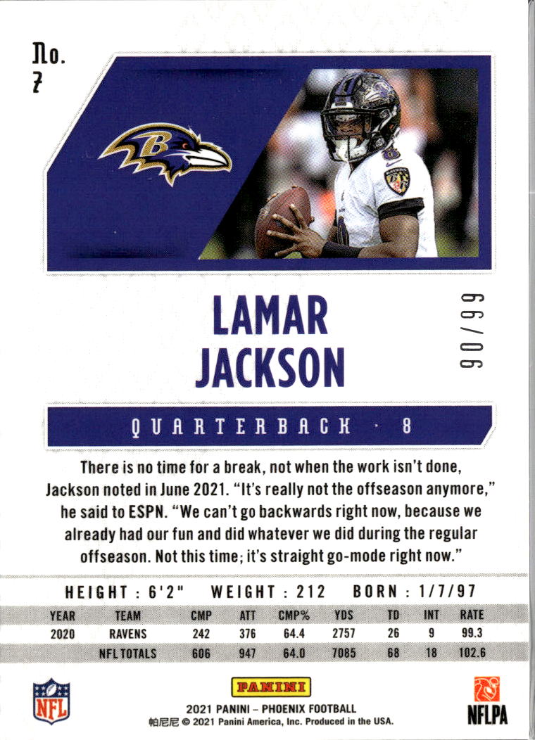 Lamar Jackson 2021 Phoenix Orange Prizm 90/99 Baltimore Ravens