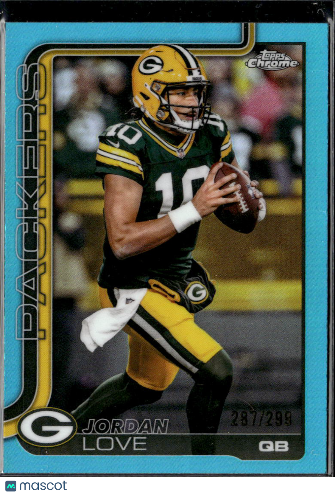 Jordan Love 2025 Topps Chrome Aqua Refractor 287/299 Green Bay Packers