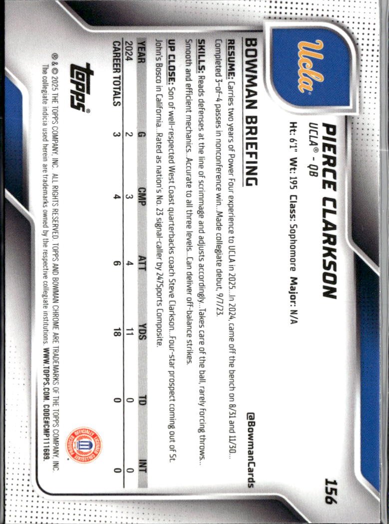 Pierce Clarkson 2025 Bowman Chrome 1st Pink Diamond Refractor 225/225 UCLA