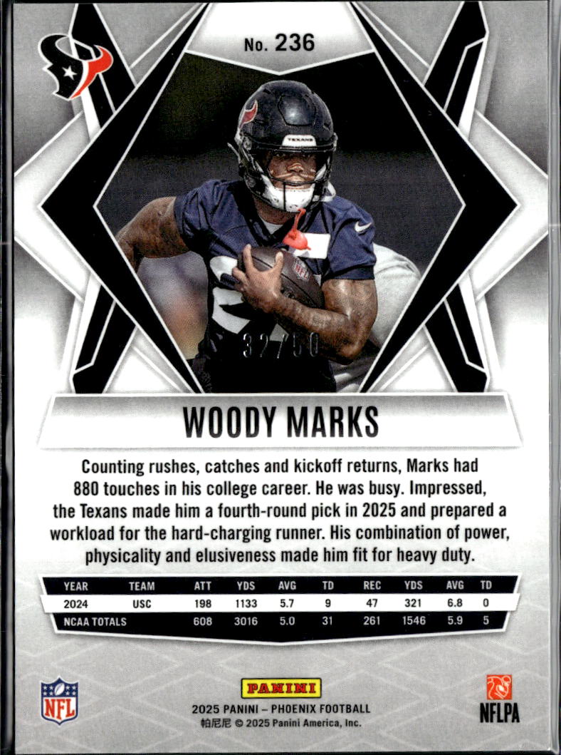 Woody Marks 2025 Phoenix Teal Rookie RC 32/50 Houston Texans