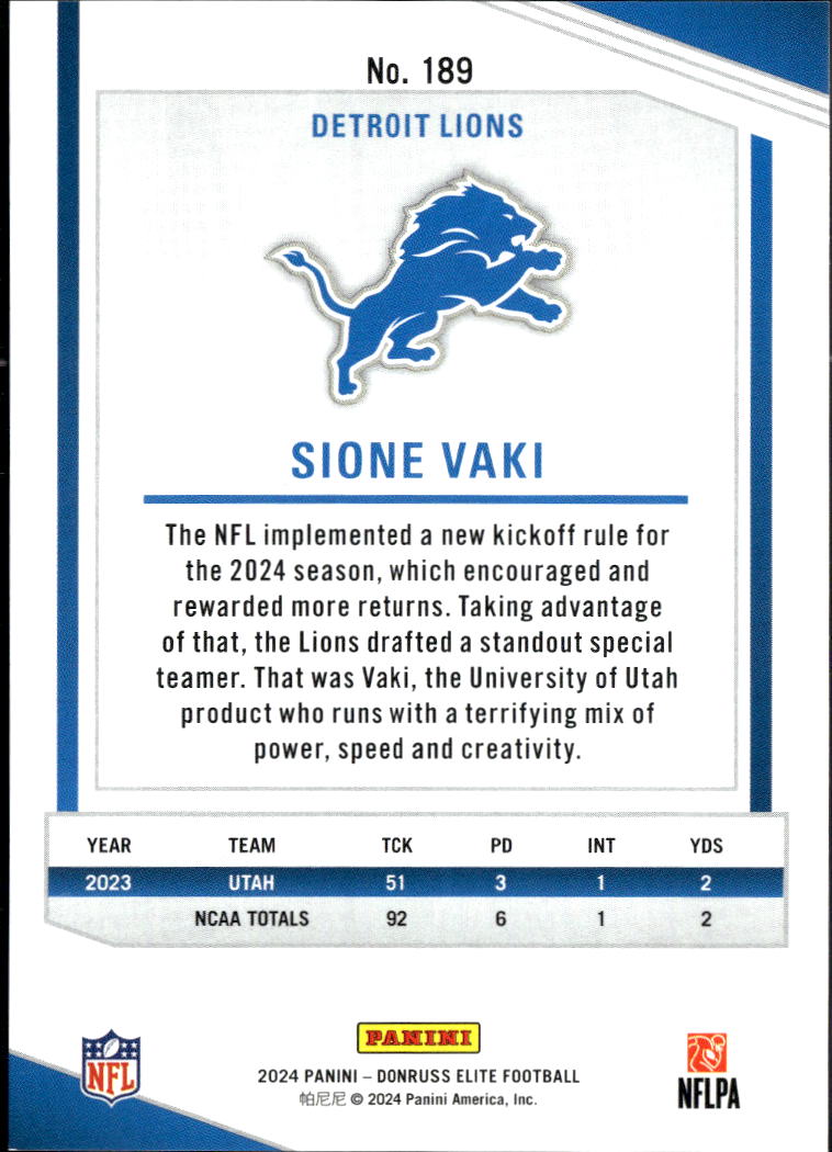 Sione Vaki 2024 Elite Orange Rookie RC 127/399 Detroit Lions