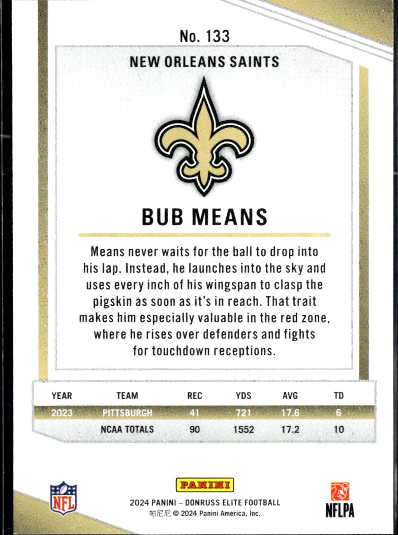 Bub Means 2024 Elite Red Rookie RC 141/249 New Orleans Saints