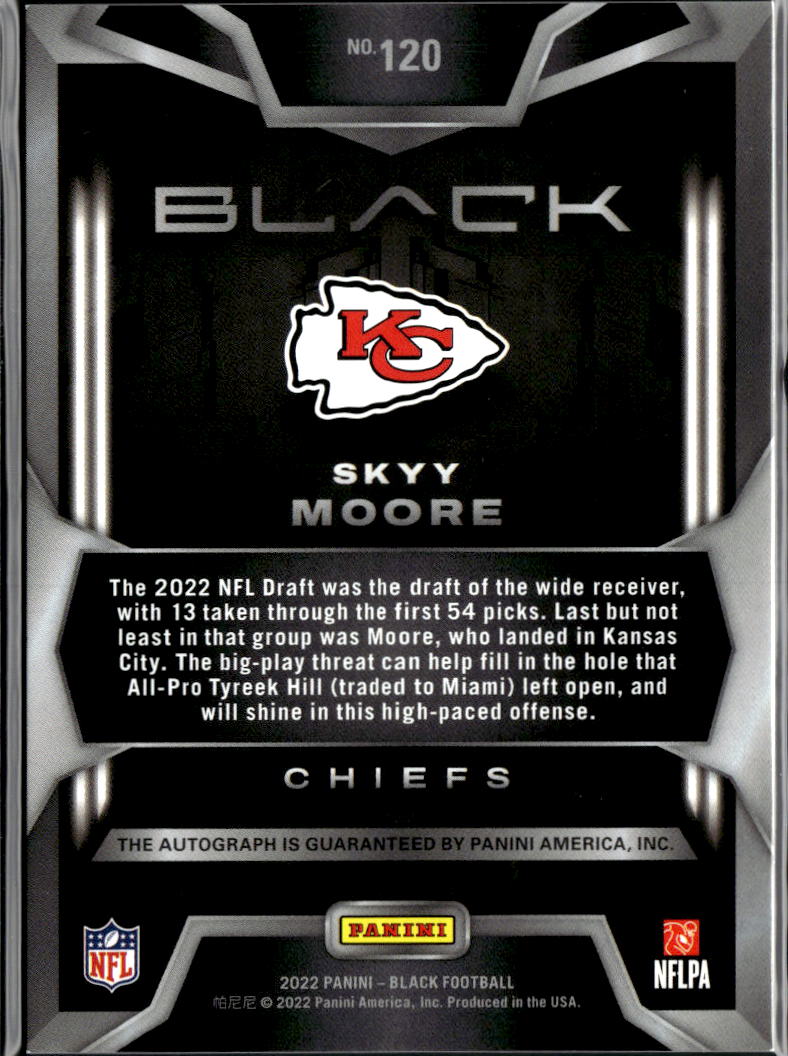 Skyy Moore 2022 Panini Black Auto Autograph RC 9/25 Kansas City Chiefs