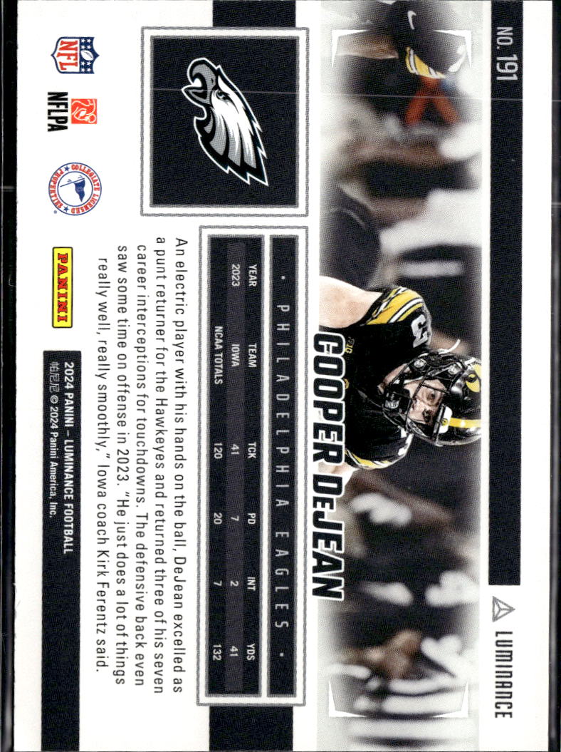 Cooper DeJean 2024 Luminance Yellow Rookie RC 70/299 Iowa Philadelphia Eagles