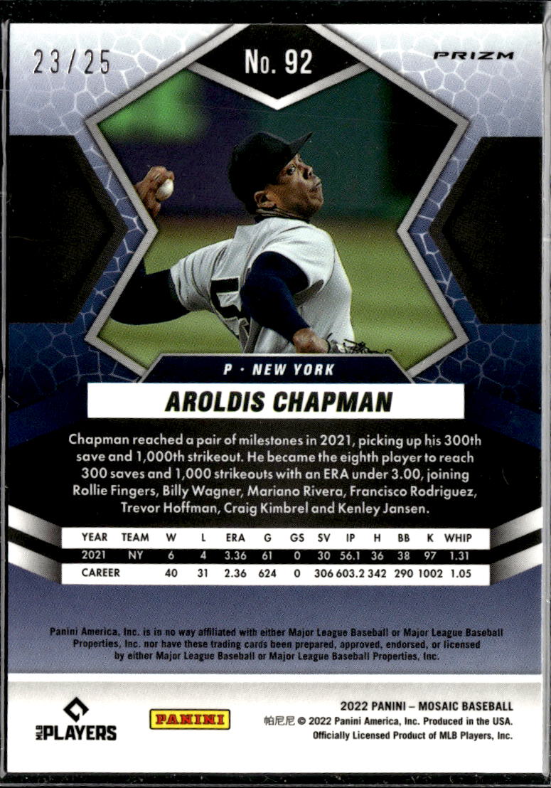 Aroldis Chapman 2022 Mosaic Orange Fluorescent 23/25 New York Yankees