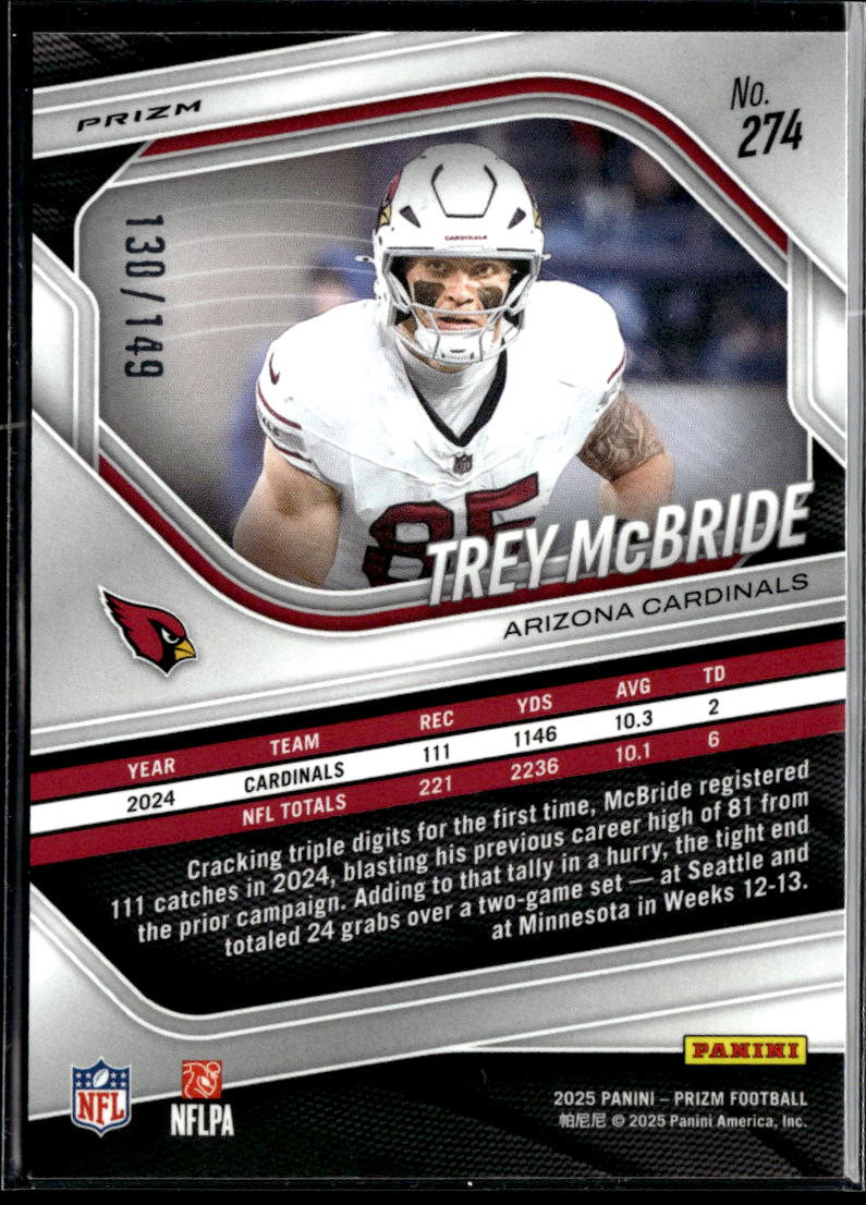Trey McBride 2025 Panini Prizm Red Wave 130/149 Arizona Cardinals