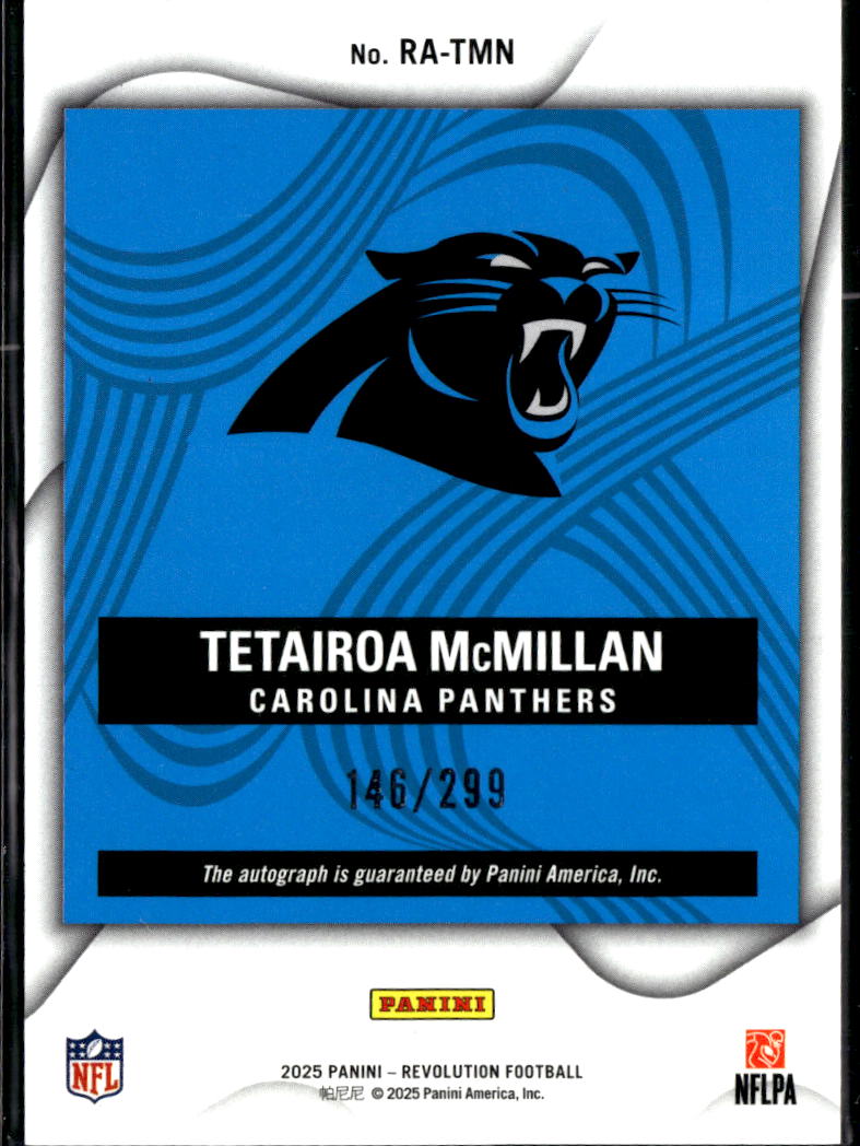 Tetairoa McMillan 2025 Revolution Auto Autograph RC 146/299 Carolina Panthers