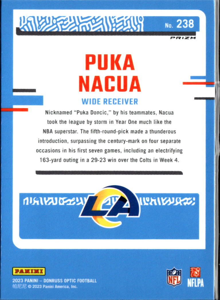 Puka Nacua 2023 Optic Rated Rookie RC Purple Shock Los Angeles Rams