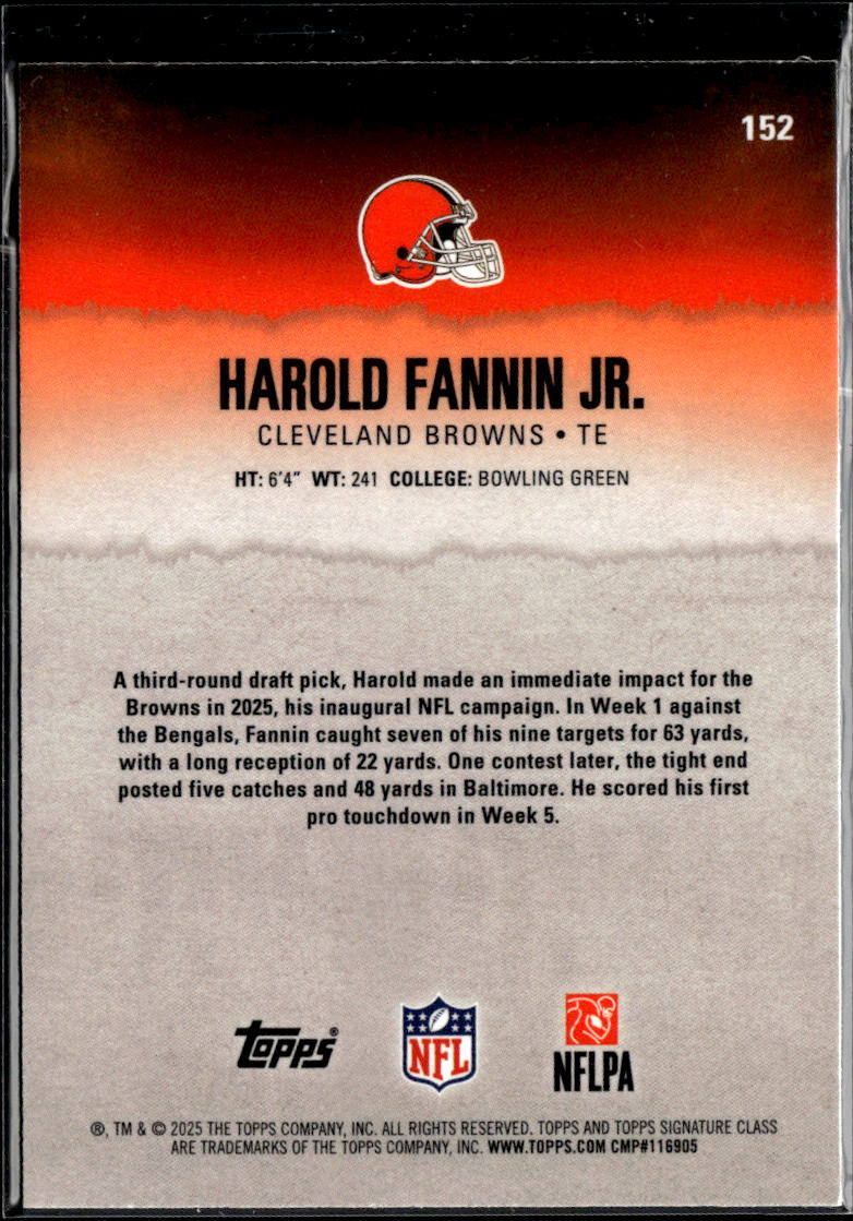 Harold Fannin Jr. 2025 Topps Signature Class RC Green /175 Cleveland Browns
