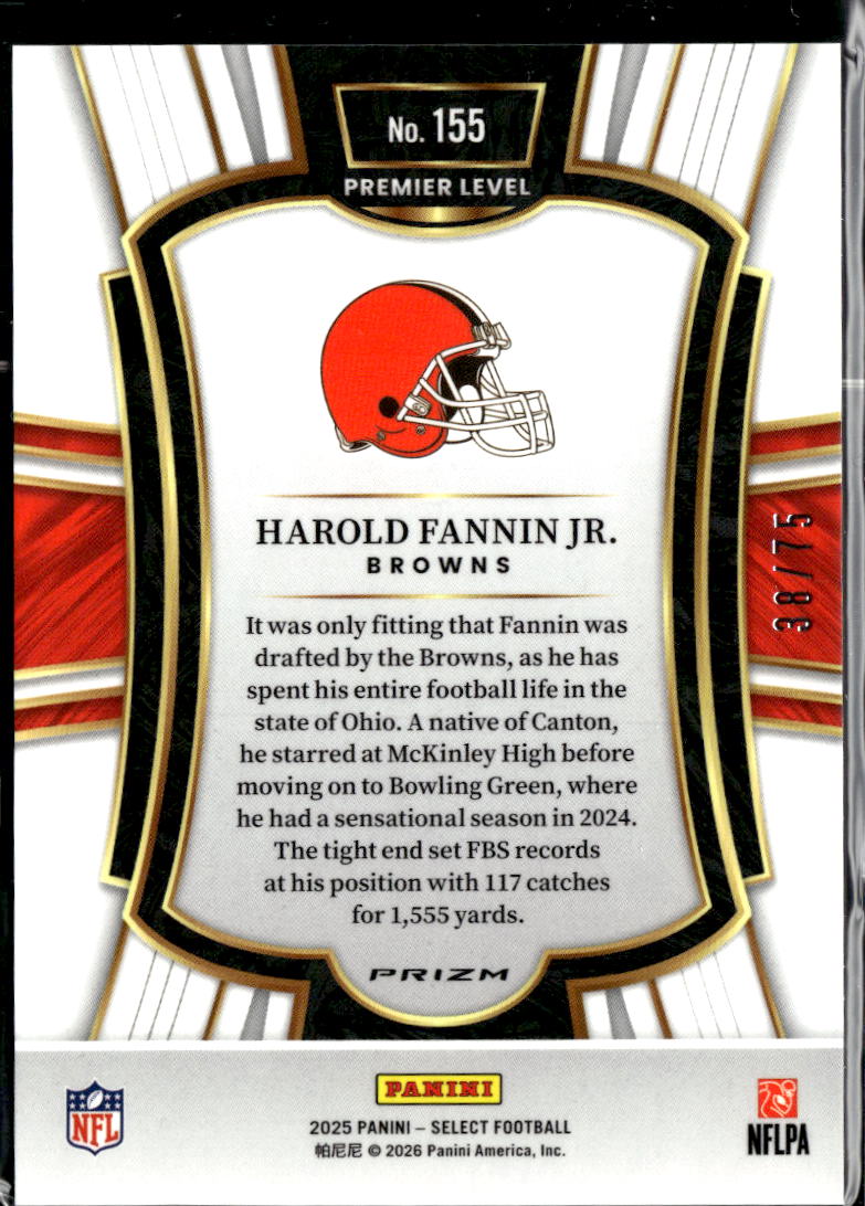 Harold Fannin Jr. 2025 Select RC Rookie Purple 39/75 Cleveland Browns