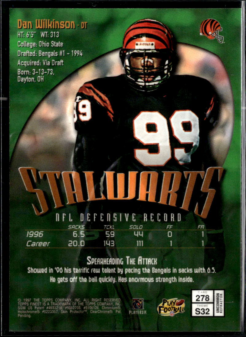 Dan Wilkinson 1997 Topps Finest Stalwarts Embossed Refractor Cincinnati Bengals