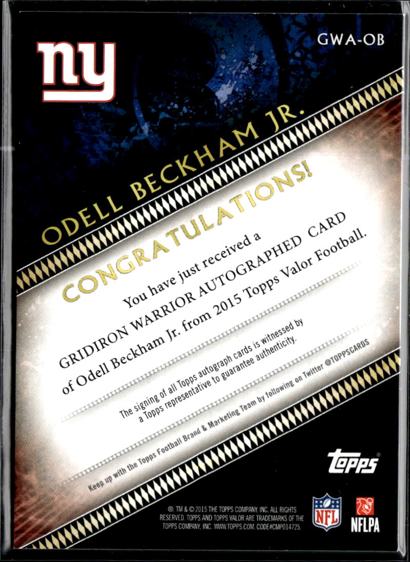 Odell Beckham Jr. 2015 Topps Valor Auto Autograph 8/25 New York Giants