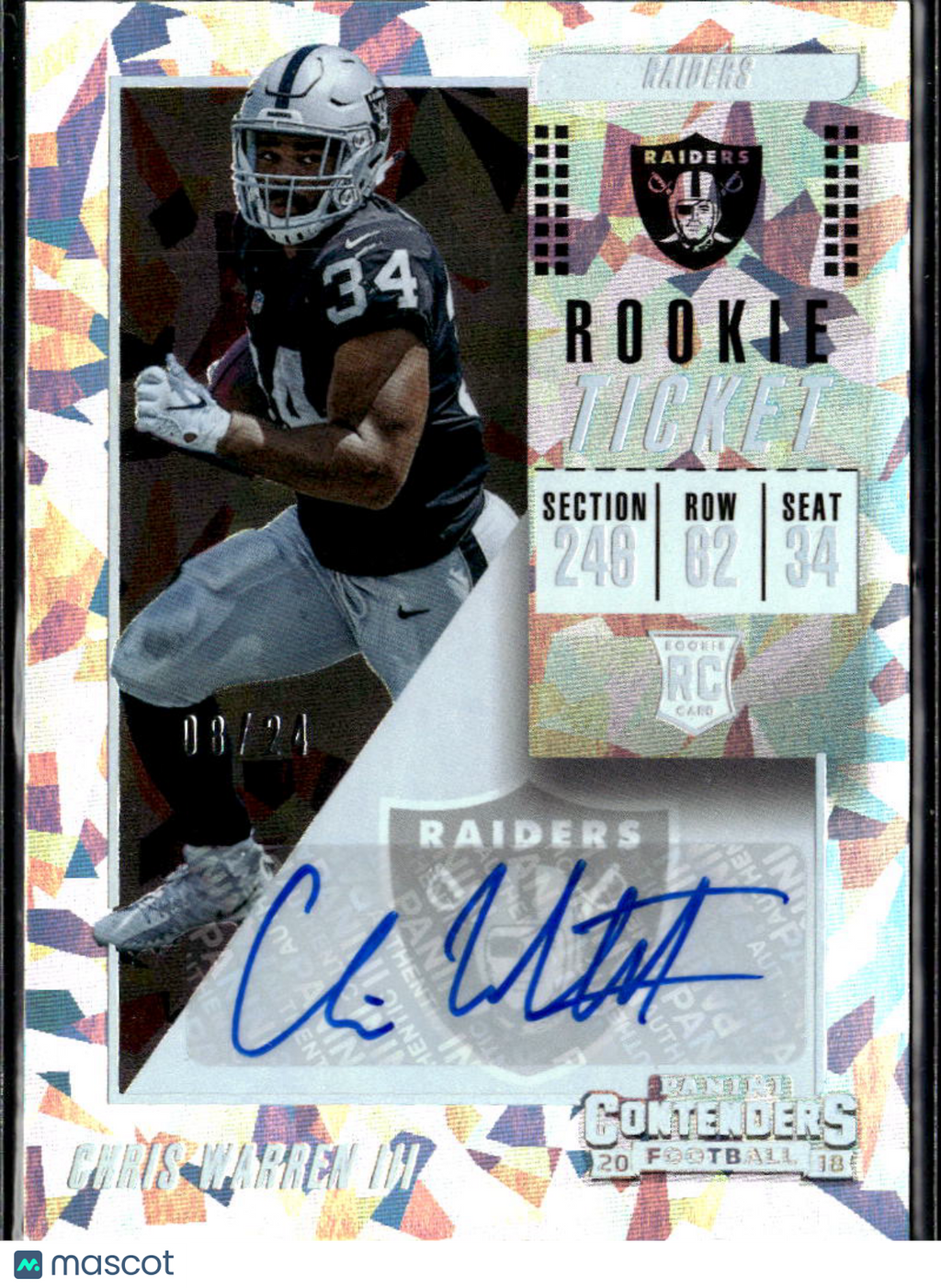 Chris Warren III 2018 Contenders Autograph Cracked Ice 8/24 Longhorns Raiders