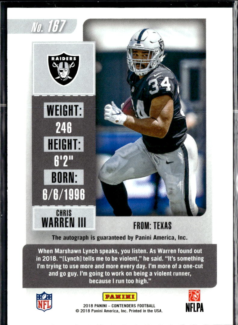 Chris Warren III 2018 Contenders Autograph Cracked Ice 8/24 Longhorns Raiders
