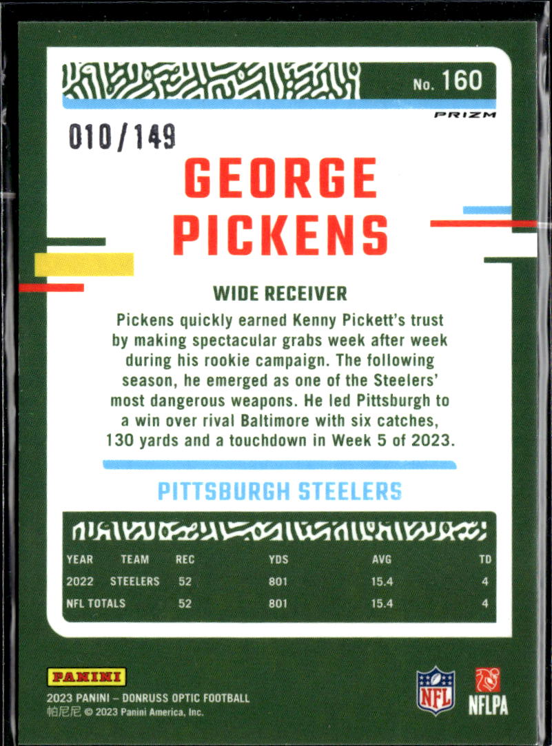 George Pickens 2023 Optic Yellow Flex 10/149 Pittsburgh Steelers